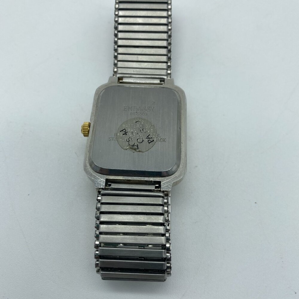 Embassy MBS503 Men’s Quartz Watch Black Dial Two-Tone Stretch Band Date Display - Picture 6 of 7
